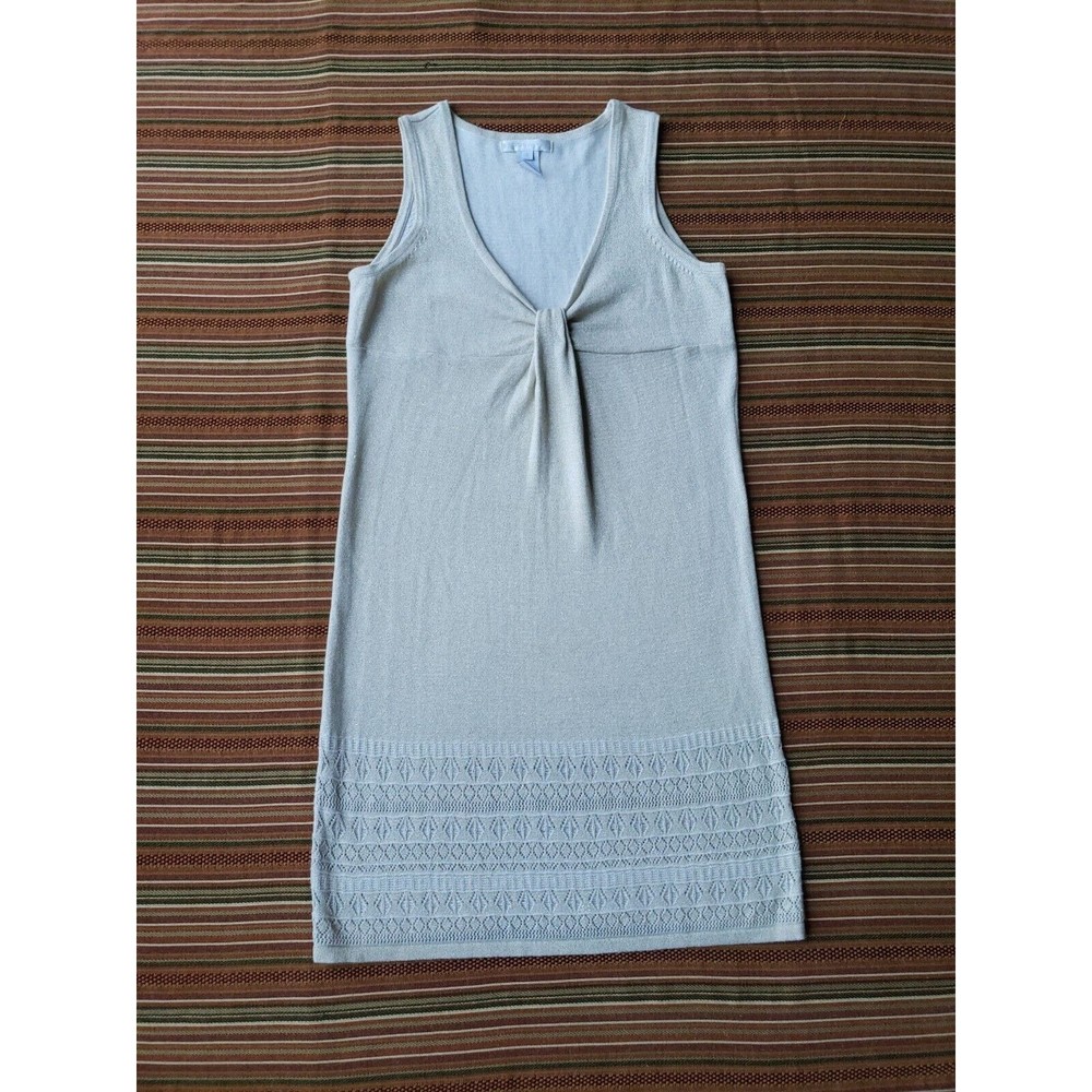 Design History Womens Knit Tank Dress S Cream Beautiful Flounce Metallic Sparkle